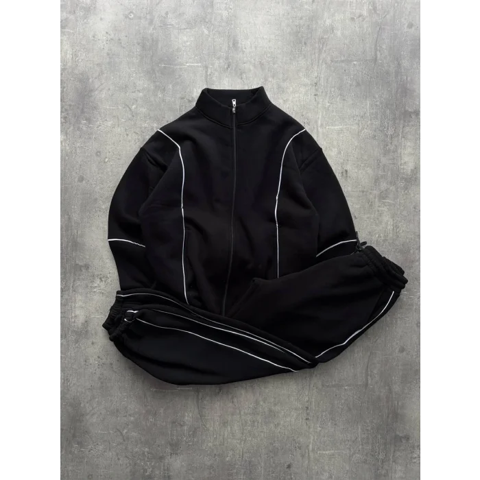 Siyah Basic Biyeli Oversize Eşofman Takımı