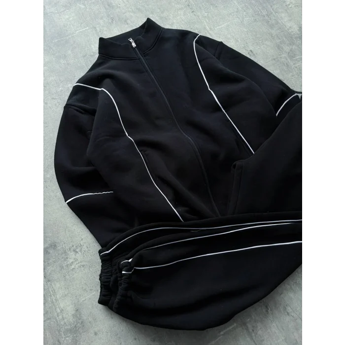 Siyah Basic Biyeli Oversize Eşofman Takımı