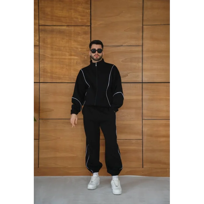 Siyah Basic Biyeli Oversize Eşofman Takımı