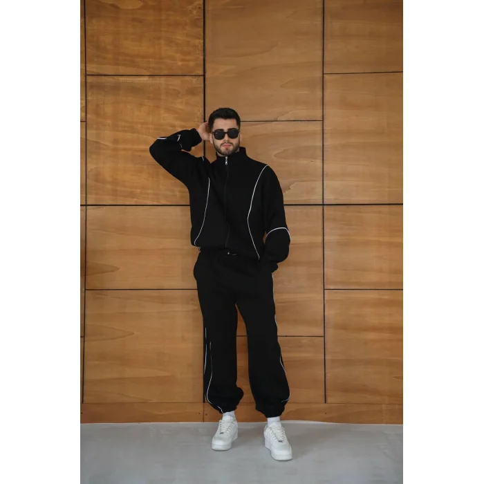 Siyah Basic Biyeli Oversize Eşofman Takımı