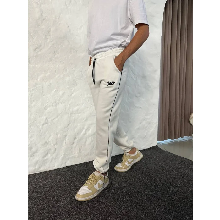 Beyaz STWD Biyeli Unisex Oversize Eşofman