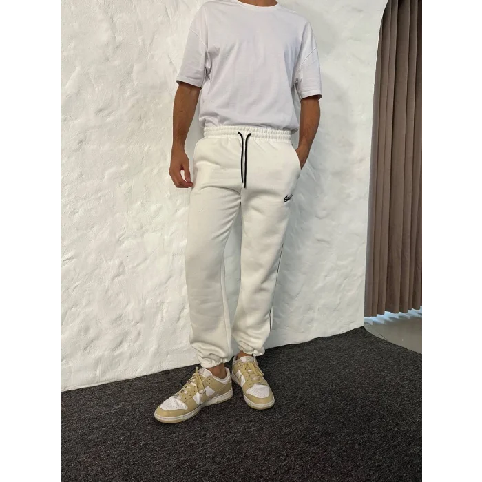 Beyaz STWD Biyeli Unisex Oversize Eşofman