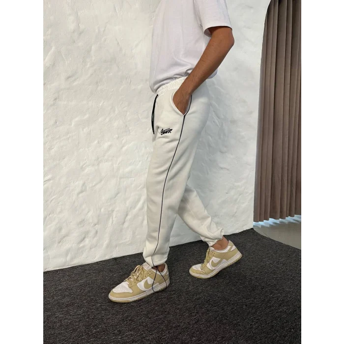 Beyaz STWD Biyeli Unisex Oversize Eşofman