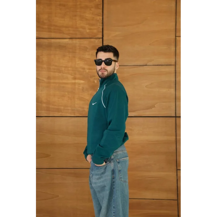 Yeşil NK Omuz Biyeli Fermuar Yaka Unisex Oversize Sweat