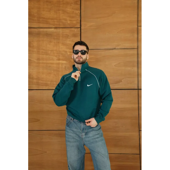 Yeşil NK Omuz Biyeli Fermuar Yaka Unisex Oversize Sweat