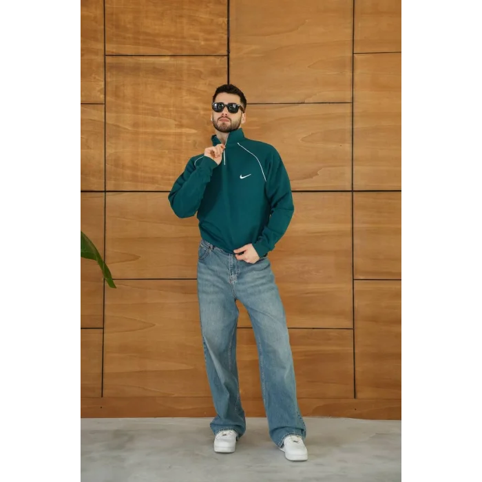 Yeşil NK Omuz Biyeli Fermuar Yaka Unisex Oversize Sweat