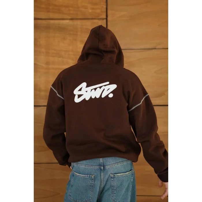 Kahve STWD Kapşonlu Unisex Oversize Sweat