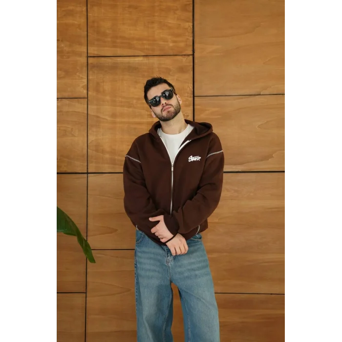 Kahve STWD Kapşonlu Unisex Oversize Sweat