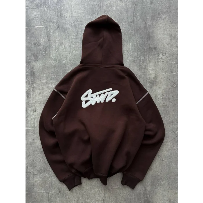 Kahve STWD Kapşonlu Unisex Oversize Sweat