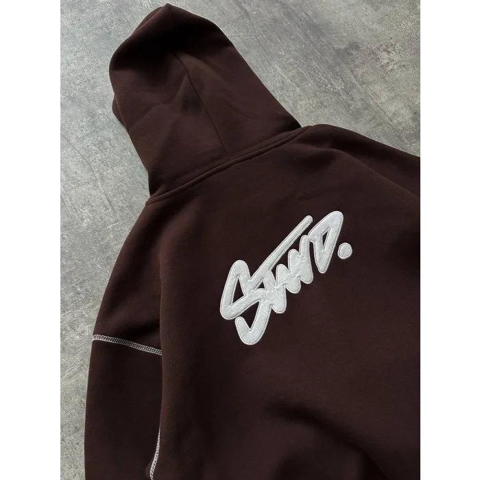 Kahve STWD Kapşonlu Unisex Oversize Sweat