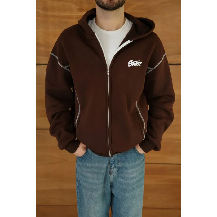 Kahve STWD Kapşonlu Unisex Oversize Sweat