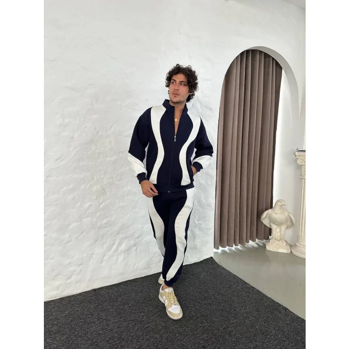 Lacivert Zig Zag Oversize Eşofman Takımı