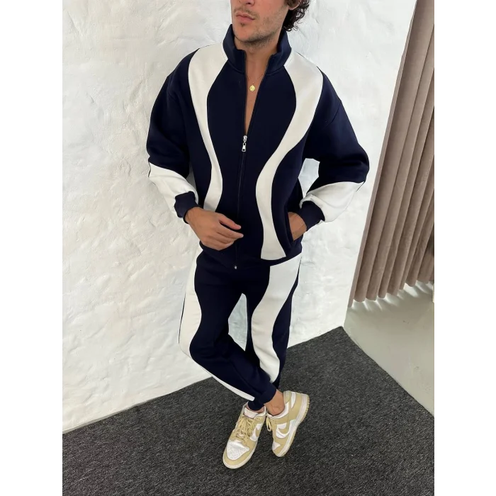 Lacivert Zig Zag Oversize Eşofman Takımı