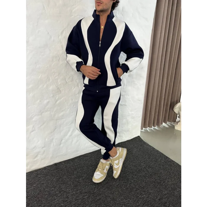 Lacivert Zig Zag Oversize Eşofman Takımı