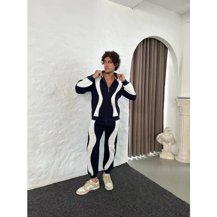 Lacivert Zig Zag Oversize Eşofman Takımı