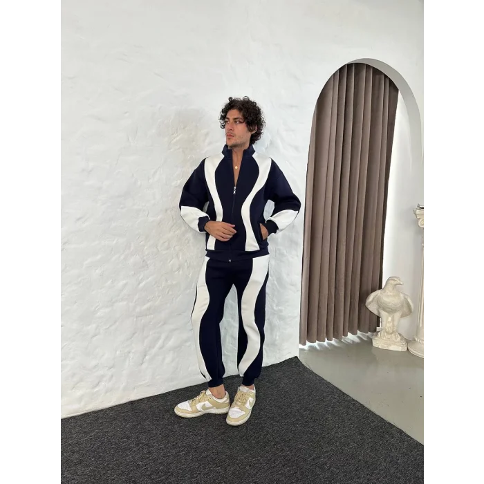 Lacivert Zig Zag Oversize Eşofman Takımı