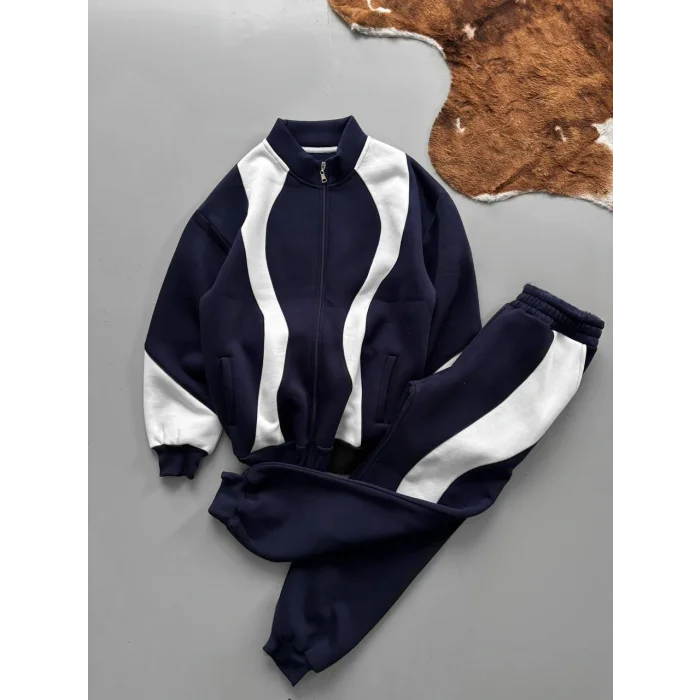 Lacivert Zig Zag Oversize Eşofman Takımı