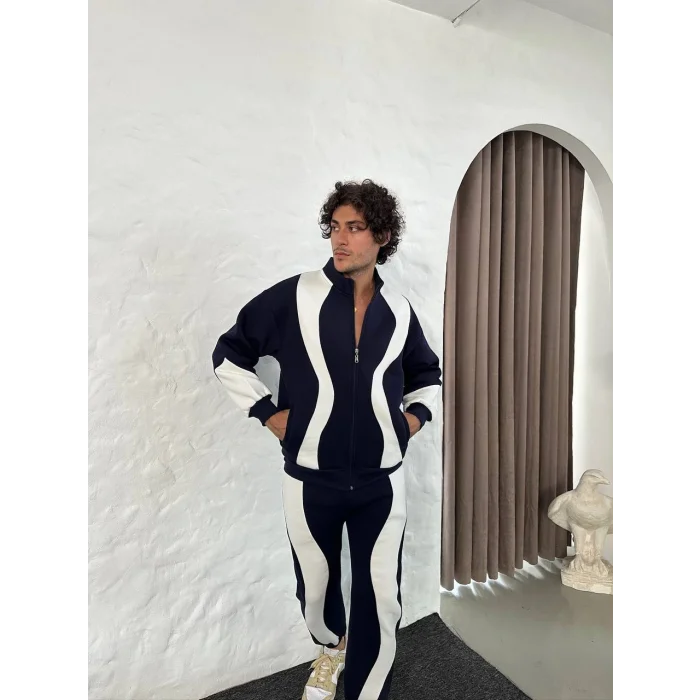 Lacivert Zig Zag Oversize Eşofman Takımı