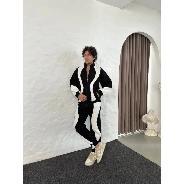 Siyah Zig Zag Oversize Eşofman Takımı