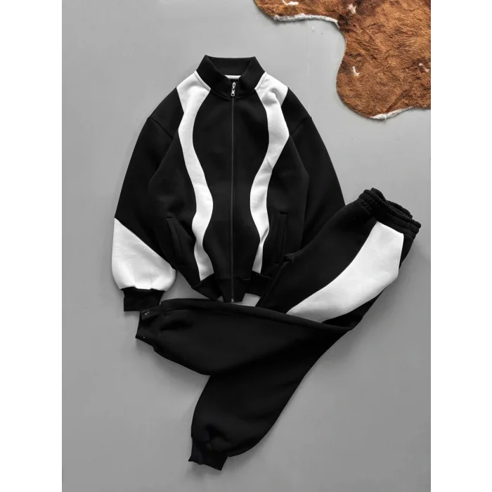 Siyah Zig Zag Oversize Eşofman Takımı