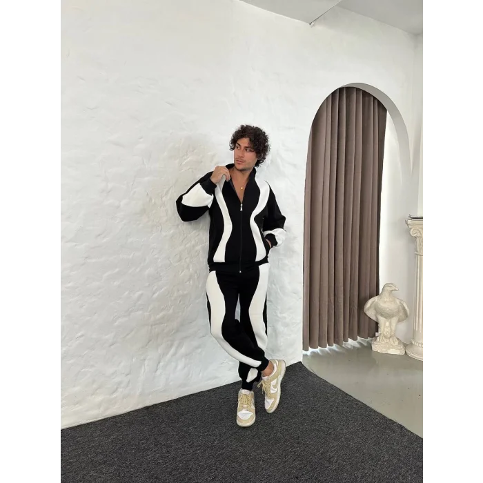 Siyah Zig Zag Oversize Eşofman Takımı