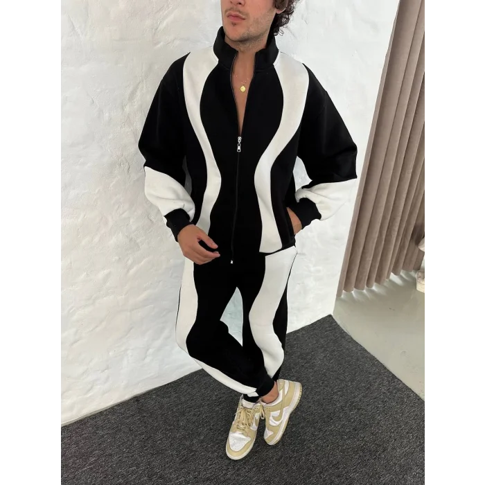 Siyah Zig Zag Oversize Eşofman Takımı