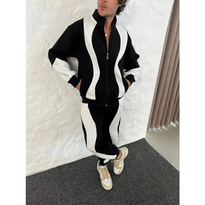Siyah Zig Zag Oversize Eşofman Takımı