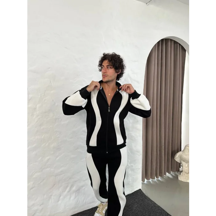 Siyah Zig Zag Oversize Eşofman Takımı