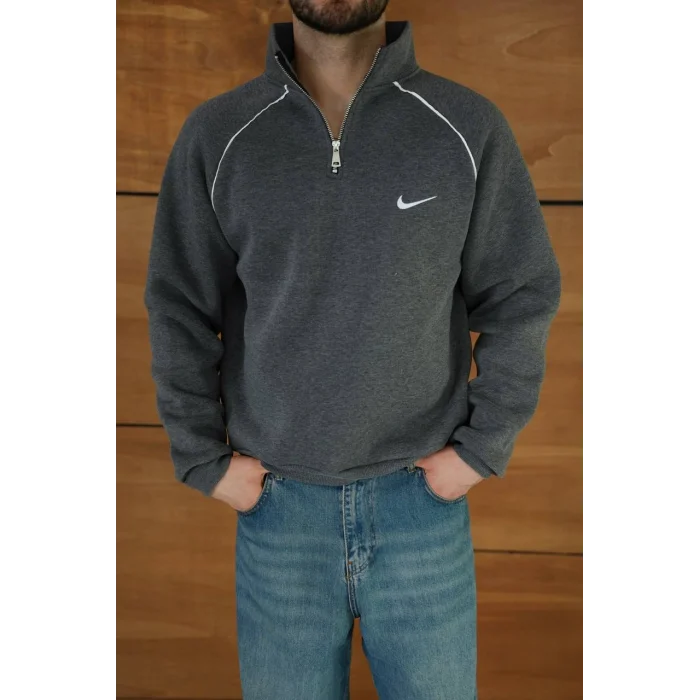 Antrasit ADD Fermuar Yaka Unisex Oversize Sweat