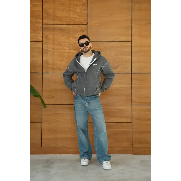 Antrasit STWD Kapşonlu Unisex Oversize Sweat