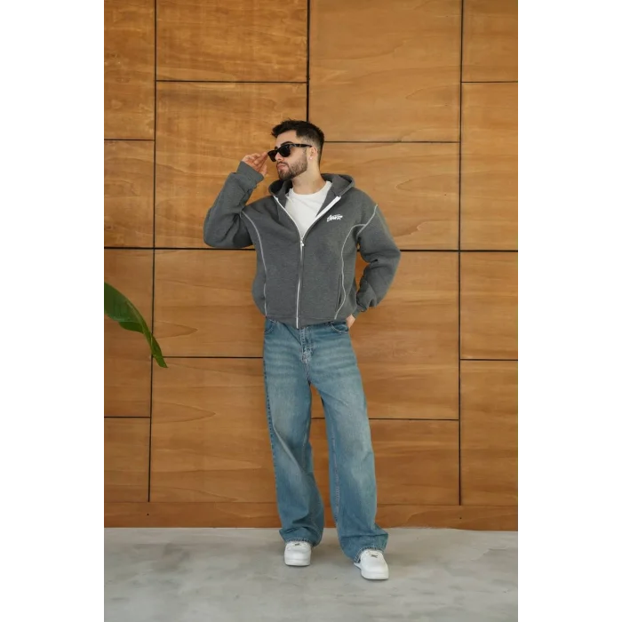 Antrasit STWD Kapşonlu Unisex Oversize Sweat