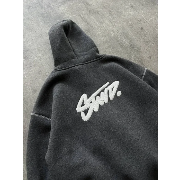 Antrasit STWD Kapşonlu Unisex Oversize Sweat