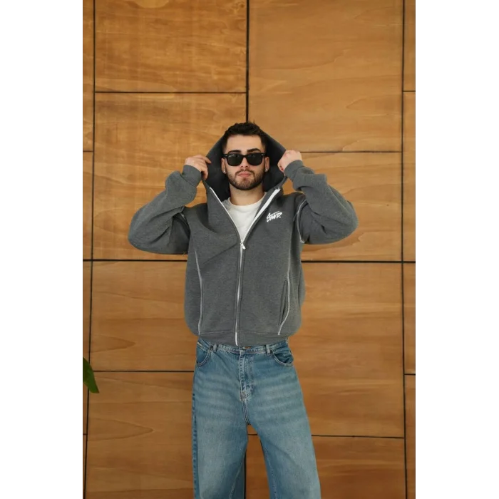 Antrasit STWD Kapşonlu Unisex Oversize Sweat