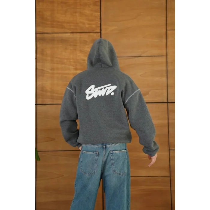 Antrasit STWD Kapşonlu Unisex Oversize Sweat