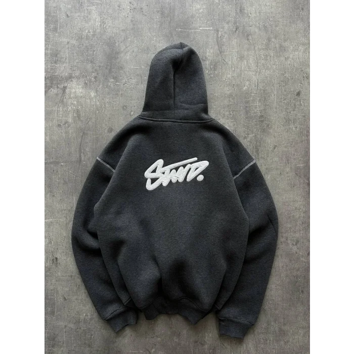 Antrasit STWD Kapşonlu Unisex Oversize Sweat