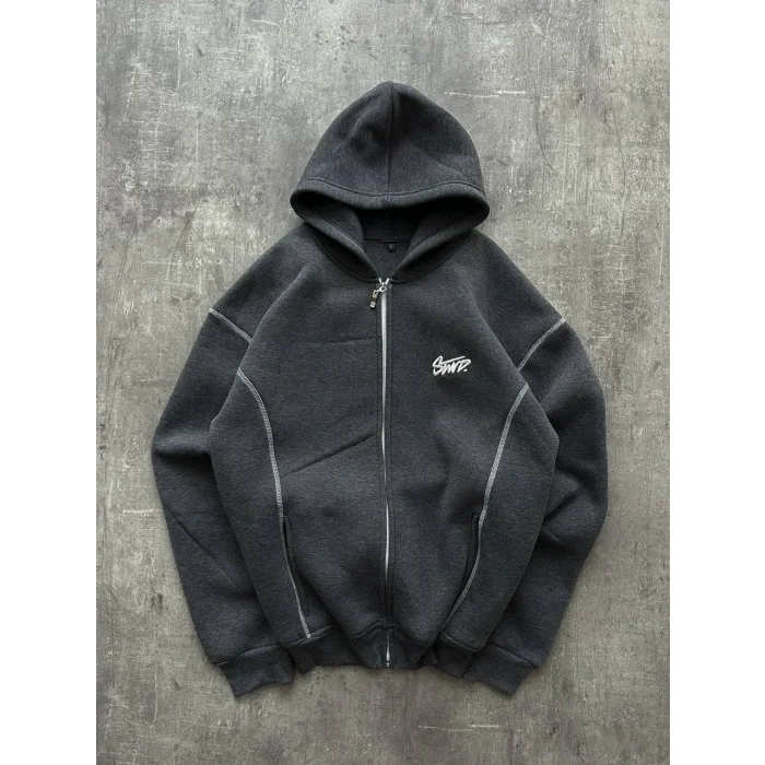 Antrasit STWD Kapşonlu Unisex Oversize Sweat