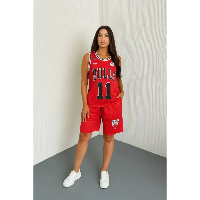 Kırmızı Chicago Bulls 11 Oversize Unisex Şortlu Takım