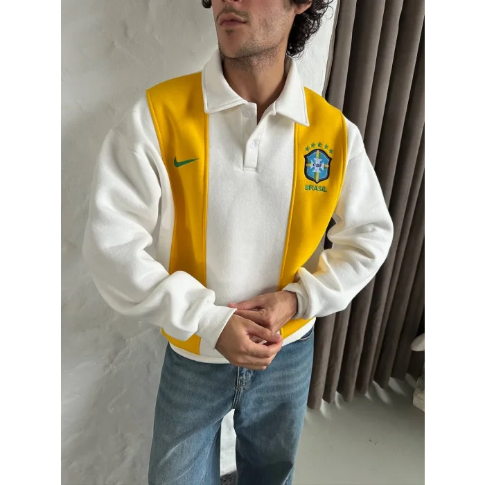 Beyaz FCB Polo Yaka Unisex Oversize Sweat