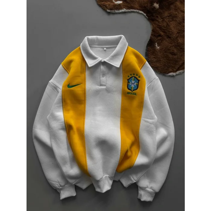 Beyaz FCB Polo Yaka Unisex Oversize Sweat