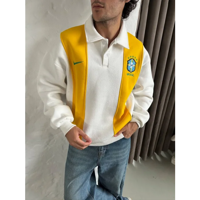 Beyaz FCB Polo Yaka Unisex Oversize Sweat