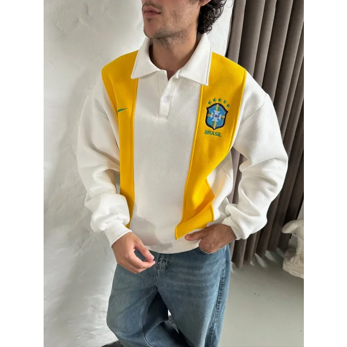 Beyaz FCB Polo Yaka Unisex Oversize Sweat