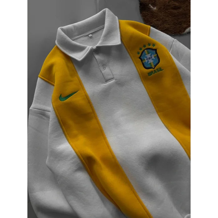 Beyaz FCB Polo Yaka Unisex Oversize Sweat