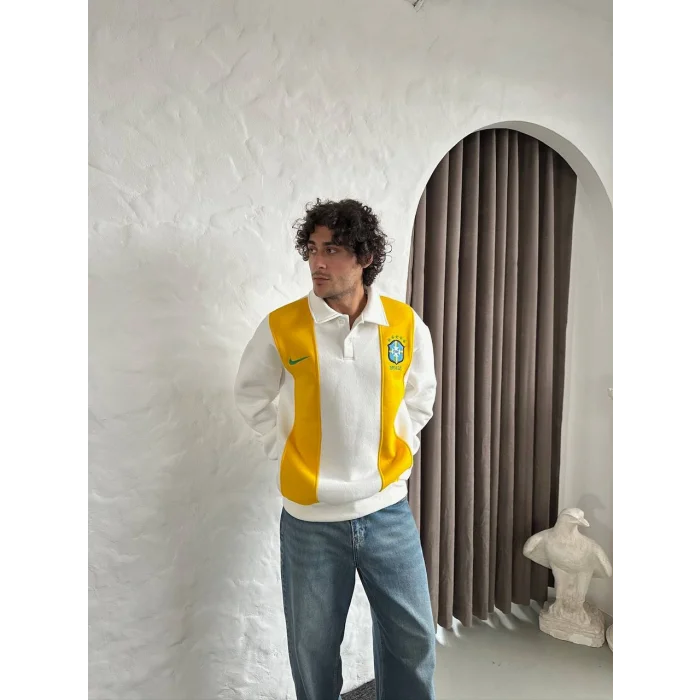 Beyaz FCB Polo Yaka Unisex Oversize Sweat