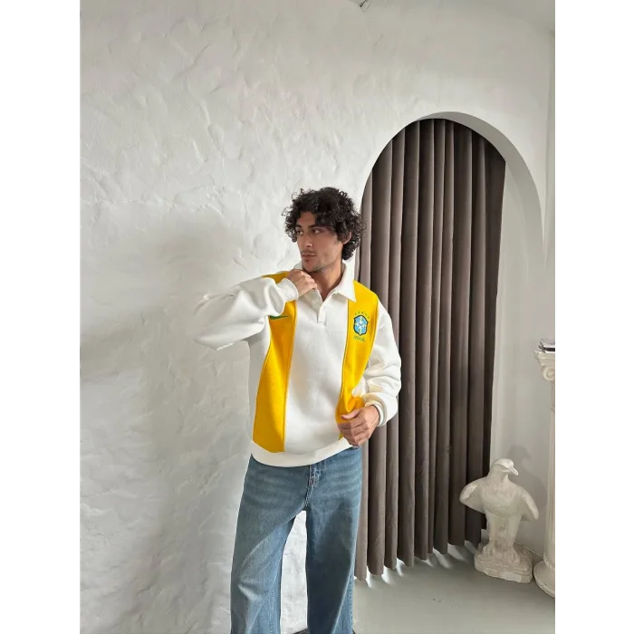 Beyaz FCB Polo Yaka Unisex Oversize Sweat