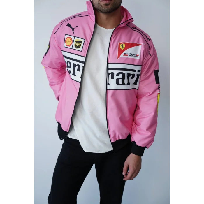 Pembe Ferrari İçi Astarlı Bumber Ceket