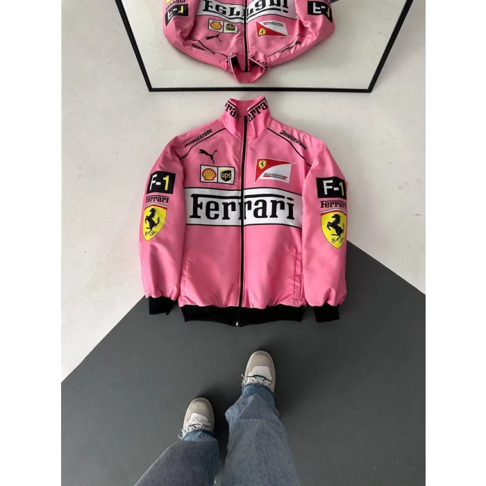 Pembe Ferrari İçi Astarlı Bumber Ceket