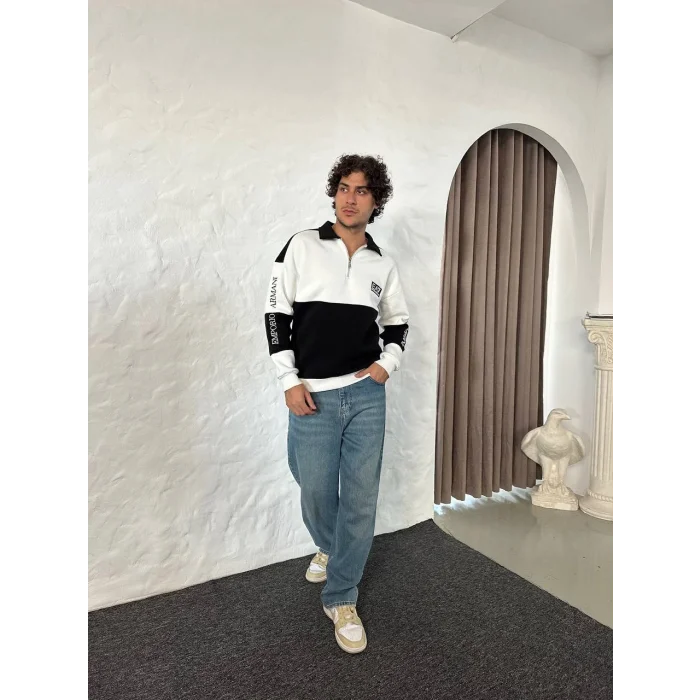 Siyah EA7 Fermuar Yaka Unisex Oversize Sweat