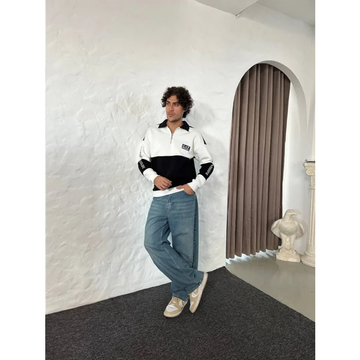 Siyah EA7 Fermuar Yaka Unisex Oversize Sweat