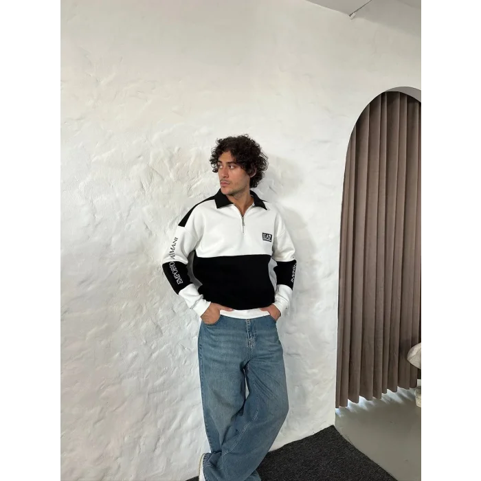 Siyah EA7 Fermuar Yaka Unisex Oversize Sweat