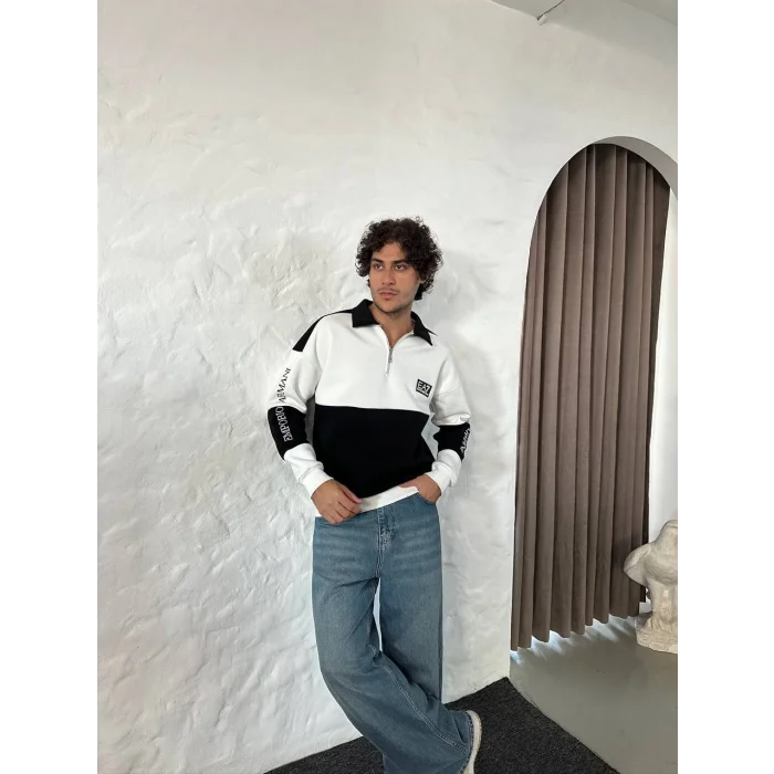 Siyah EA7 Fermuar Yaka Unisex Oversize Sweat